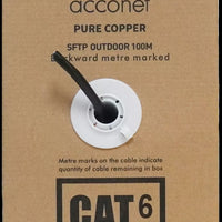 Acconet CAT6 UV Outdoor Ethernet Cable 100m Black Solid Core SF/TP Pull Box | CAT6U-100-SC