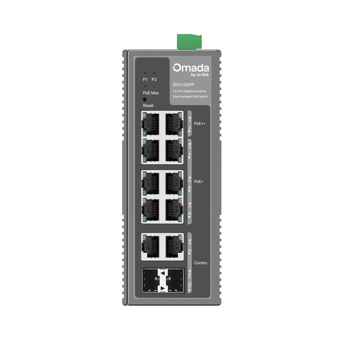 TP-Link Omada 10-Port Gigabit Industrial Easy Managed Switch with 6-Port PoE+ and 2-Port PoE++-TP-IES210GPP