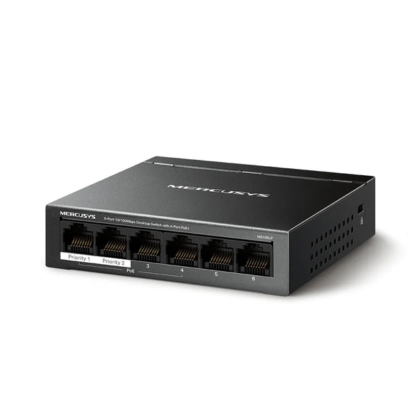 Mercusy 6-Port 10/100 Mbps Desktop Switch with 4-Port PoE+ | MS106LP-MRC-MS106LP