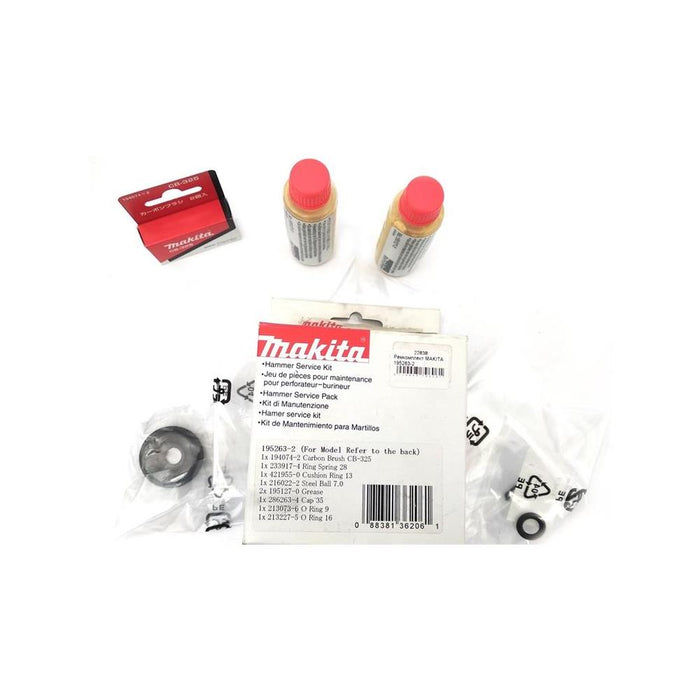 Makita Hammer Service Kit 195263-2. Genuine Makita parts for hammer repair & maintenance. Carbon brush, grease, springs, and more.