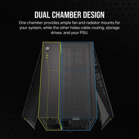 2500D Airflow Black Mid-Tower Dual Chamber PC Case; 2x 3.5'' |  2x 2.5'' Drive Bays; Up to 360mm Radiator compatible