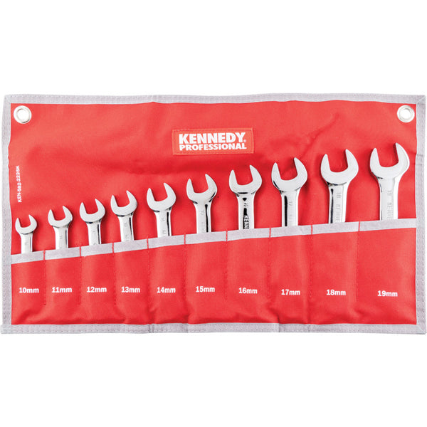 Kennedy 10-19mm SHORT ARM COMBINATIONSPANNER SET 10PC