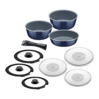 Tramontina ?tria 10Pc. Multipurpose Blue Aluminum Cookware Set With Ceramic Coating And Removable Handle- Ceramic Coating. Suitable For Induction - 20999/100