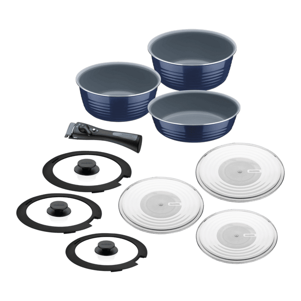 Tramontina ?tria 10Pc. Multipurpose Blue Aluminum Cookware Set With Ceramic Coating And Removable Handle- Ceramic Coating. Suitable For Induction - 20999/100