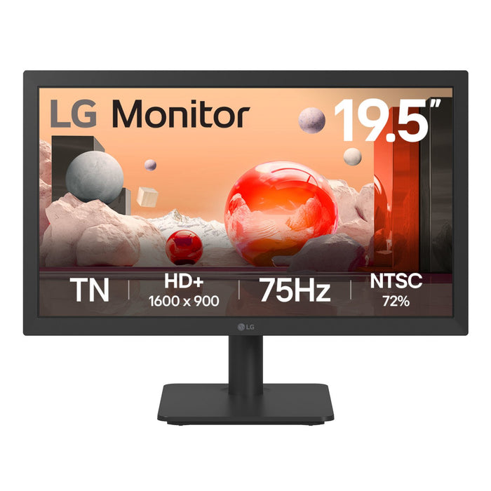 LG 19.5 inch Monitor, TN Panel, 75Hz Refresh Rate, HD+ Resolution. Essential monitor for work and home. Black finish display.
