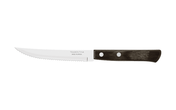 Tramontina 5" Steak Knife: Stainless Steel Blade, Brown Wood Handle - BBQ, Kitchen Use