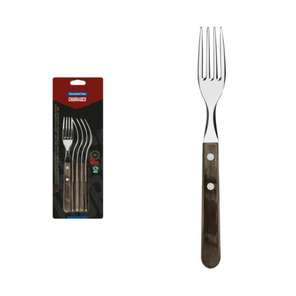 Tramontina Churrasco Forks: Stainless Steel Dining Forks with Wooden Handle - 6 Piece Set for BBQ, Kitchen and Dining