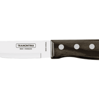 Tramontina Steak Knife: Serrated Stainless Steel Blade, Brown Polywood Handle. Jumbo Size for Effortless Steak Cutting.