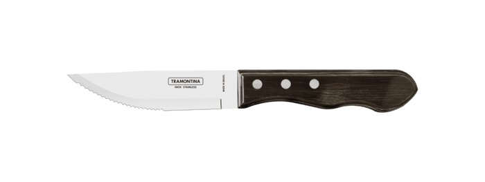 Tramontina Steak Knife 5-inch: Serrated Stainless Steel Blade, Brown Polywood Handle - BBQ, Kitchen