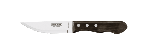 Tramontina Steak Knife 5-inch: Serrated Stainless Steel Blade, Brown Polywood Handle - BBQ, Kitchen