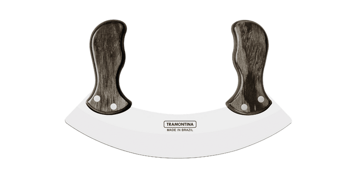 Tramontina Mezzaluna Mincing Knife Herb Chopper - Brown Handle Stainless Steel Blade