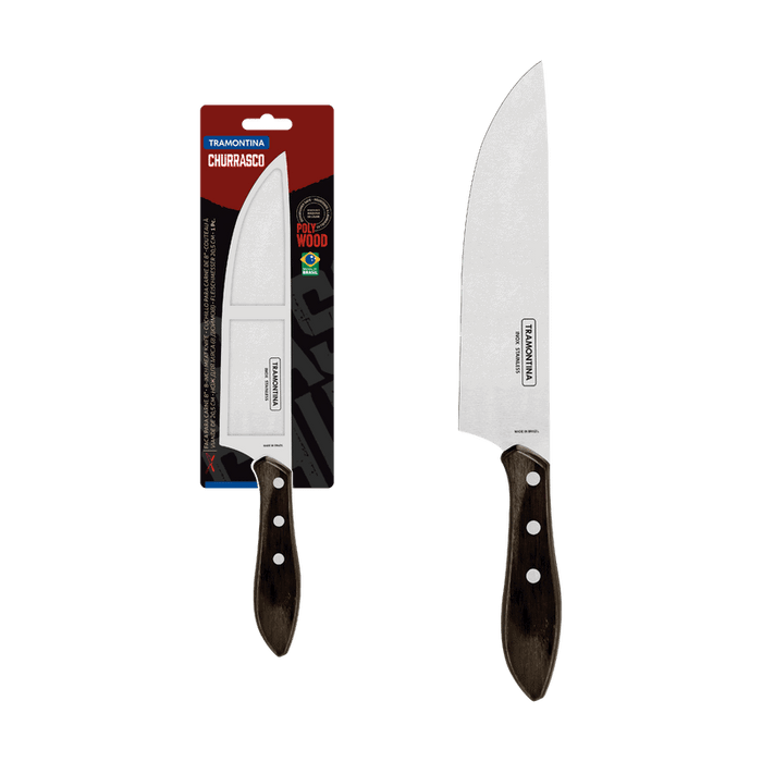 Tramontina Churrasco Meat Knife: 8-inch Stainless Steel BBQ Knife with Wood Handle. Kitchen Knife.