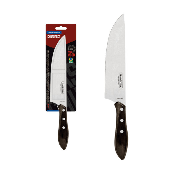 Tramontina Churrasco Meat Knife: 8-inch Stainless Steel BBQ Knife with Wood Handle. Kitchen Knife.
