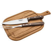 Tramontina Carving Set BBQ Meat Kitchen Knife and Fork Set - Wooden Handle for Barbecue