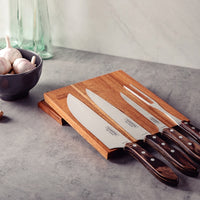 Tramontina BBQ Knife Set - 5pc Stainless Steel Knives with Wood Block - Barbecue Churrasco Grill Knives