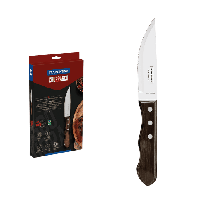 Tramontina Brown Jumbo Steak Knife Set | 4-Piece Stainless Steel Cutlery