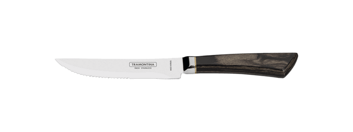 Tramontina Serrated Steak Knife - 5 inch Blade, Wooden Handle - Perfect for BBQ and Cutting Meats