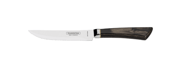 Tramontina Serrated Steak Knife - 5 inch Blade, Wooden Handle - Perfect for BBQ and Cutting Meats