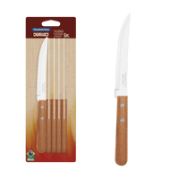 Tramontina Steak Knives 6-Piece Set: Serrated BBQ Kitchen Knives with Wood Handles - High-Quality Cutlery!