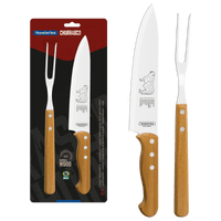 Tramontina Carving Set BBQ Meat Kitchen Knife and Fork Set - Wooden Handle for Barbecue