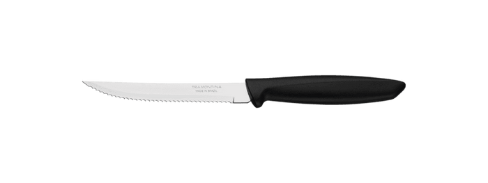 Tramontina Steak Knife - Serrated Stainless Steel Blade, Black Handle - Perfect for Slicing Meats & Fruits!