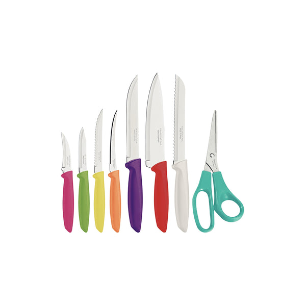 Tramontina 8-Piece Knife Set: Colorful Kitchen Knives - Stainless Steel Blades, Scissors Included