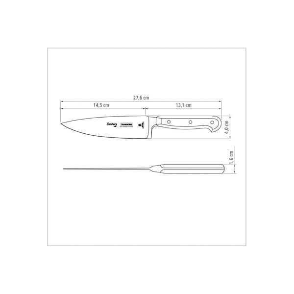 Tramontina Century Chef's Knife Dimensions: Stainless Steel Blade, Ergonomic Handle, Detailed Size Diagram