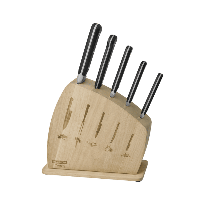 Tramontina Century 6-Piece Knife Set: Stainless Steel Knives with Wooden Block. Professional Kitchen Cutlery.