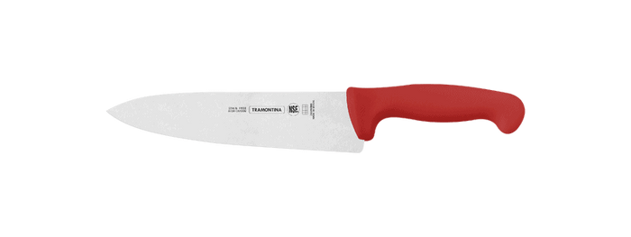 Tramontina Chef Knife: 8 inch Meat Knife, Red Handle, Stainless Steel Blade, Professional Kitchen Knife