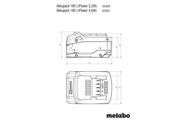 Metabo : Battery Pack 5.2Ah Li POWER 18 V - 625028000