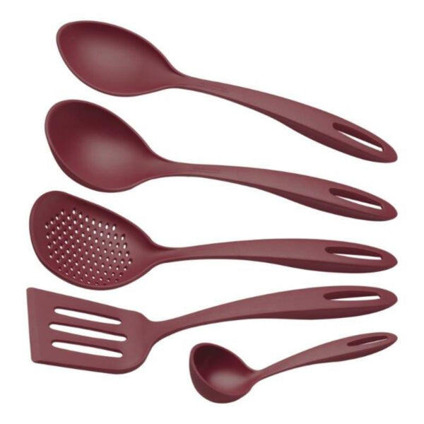 Tramontina Utilita 5-Piece Red Nylon Kitchen Utensil Set: Spoons, Slotted Spoon, Spatula, Ladle