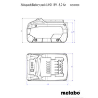 Metabo 18V 10.0Ah LiHD Battery Pack - High Performance, Long Life. CAS Compatible Power Tool Battery