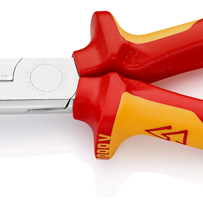KNIPEX 26 16 200 T Snipe Nose Side Cutting Pliers (Stork Beak Pliers) insulated with multi-component grips, VDE-tested with integrated insulated tether attachment point for a tool tether chrome-plated 200 mm - KNI2616200T