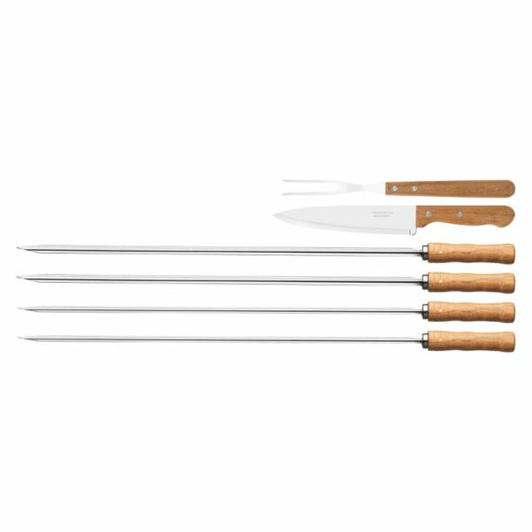 Tramontina BBQ Skewer Set: Stainless Steel Grilling Skewers, Knife & Fork, Wood Handles - Barbecue Tools