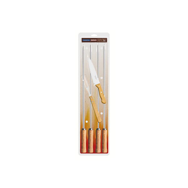 Tramontina BBQ Skewer Set - 6 Piece Grill Set with Knife & Fork - Stainless Steel Skewers, Wood Handle