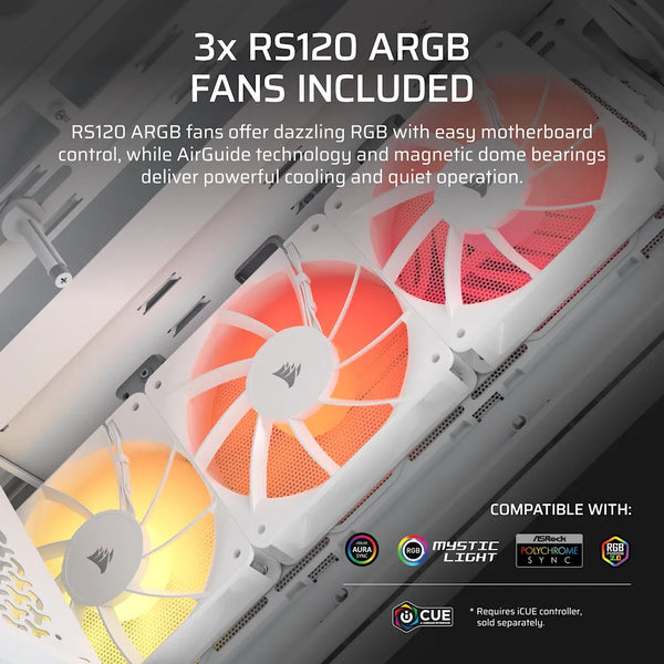3200D RS ARGB Mid-Tower PC Case; 3x RS120 ARGB fans incl - White.-CC-9011345-WW