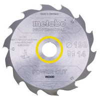 Metabo 190mm Saw Blade Power Cut Wood Professional. Circular saw blade for wood. Diameter: 190mm, bore: 30mm, 14 Teeth