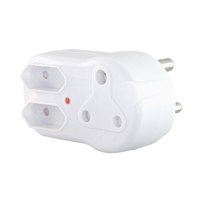 SIDE-BY-SIDE SURGE ADAPTER WITH 2× 6A EURO PLUS 1× 16A 3-PIN SA PLUGS - PWR-ADA-2-3-SURGE