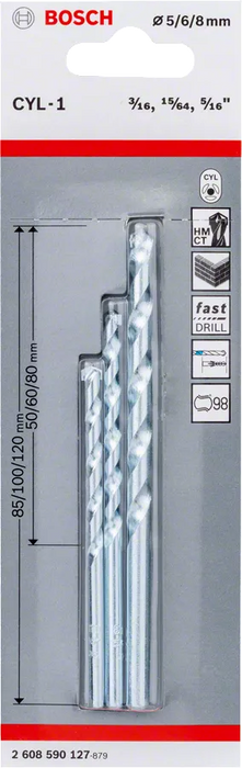 Bosch Masonry Drill Bit Set 5/6/8mm (3/16, 15/64, 5/16