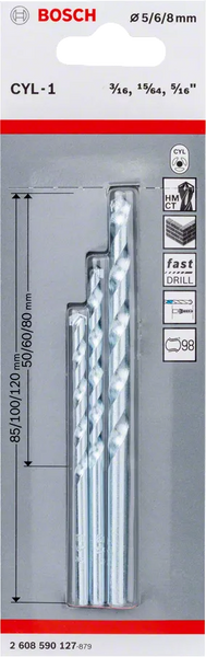 Bosch Masonry Drill Bit Set 5/6/8mm (3/16, 15/64, 5/16") - Concrete Drill Bits