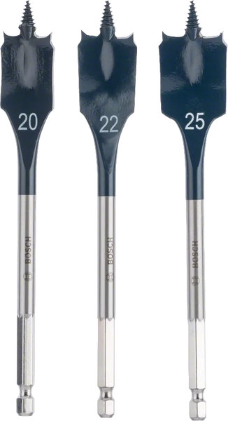 Bosch Spade Drill Bit Set: 20mm, 22mm, 25mm. Wood Drilling. Self Cut Speed. SKU: 2608587011
