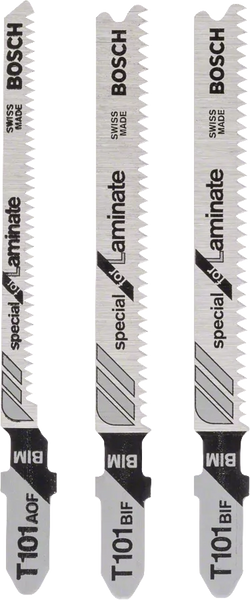 Bosch Jigsaw Blades: T101BIF (2x) & T101AOF Laminate Blades - 3 pc Set. High-Speed Steel (HSS) Blades. Swiss Made Quality!