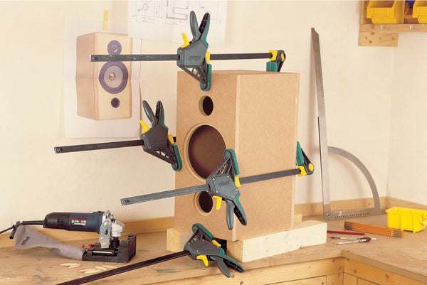 WOLFCRAFT Clamps for Speaker Building: One-Handed Woodworking Clamps in Action