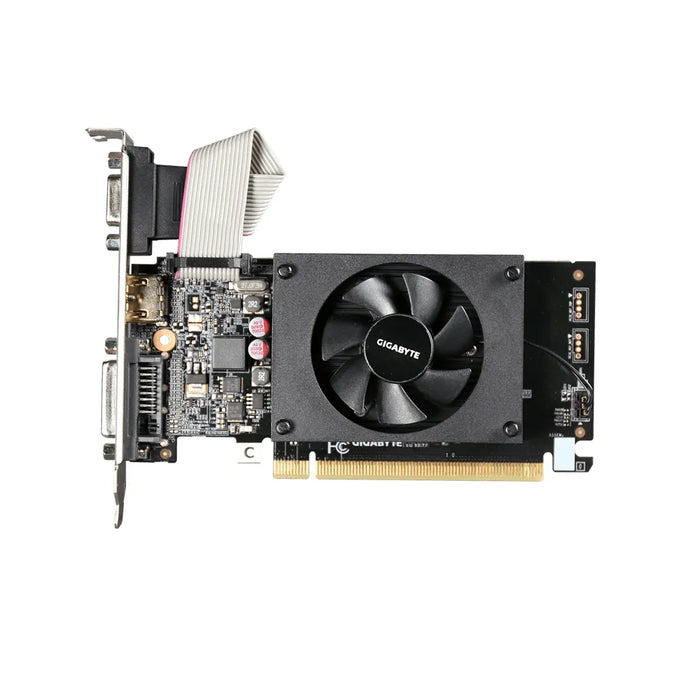 GIGABYTE Graphics nVidia GeForce® GT 710 2GB GDDR3 64Bit . 1x Dual-Link DVI-D; 1x HDMI; 1x VGA; Low Profile Gigabyte