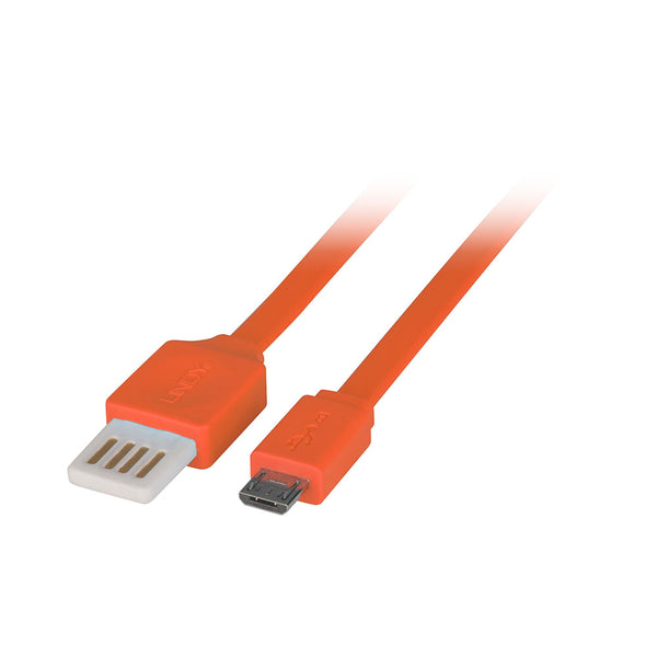 LINDY 2M USB2 RVRS FLAT CBL AM-MICB ORANGE (30897) - CAB-USB-AMR-MICB-2MO