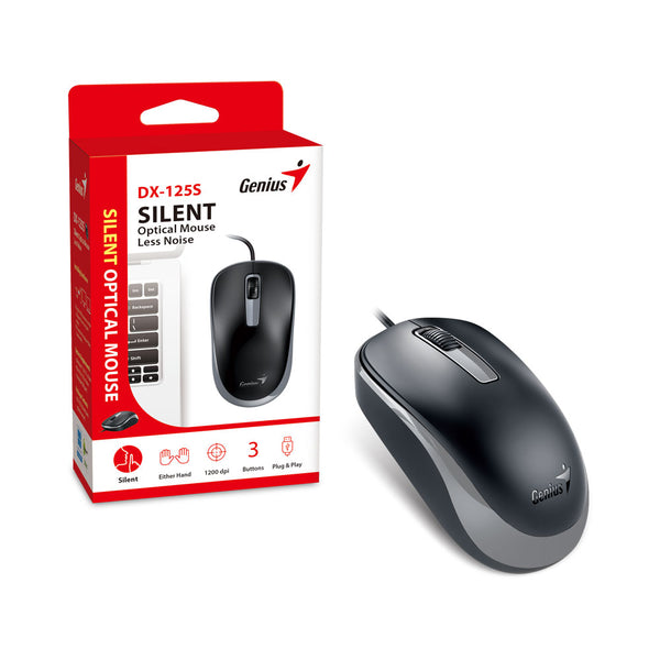 GENIUS USB DX-125S  SILENT OPTICAL MOUSE BLK+GRY - MOU-DX-BLK-GREY