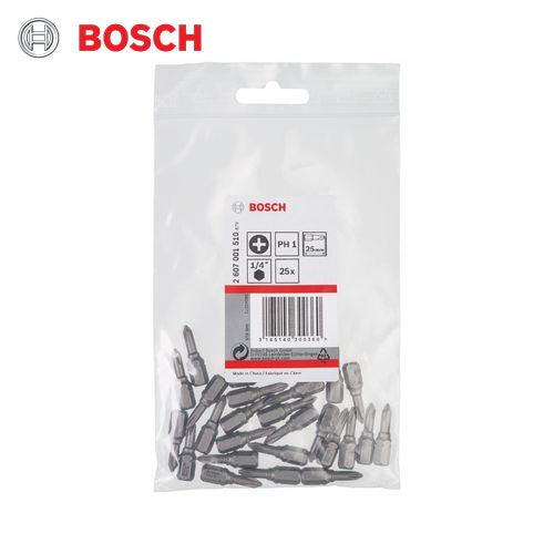 Bosch: Screw driver bits  - Screwdriver bit Extra Hard PZ 1, 25 mm, 25 pc, plastic bag -  SKU: 2607001556
