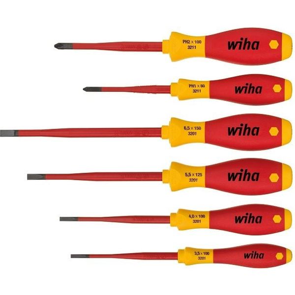 Wiha 6-Piece SlimFix VDE 1000V Screwdriver Set. Insulated Electrician's Tools.