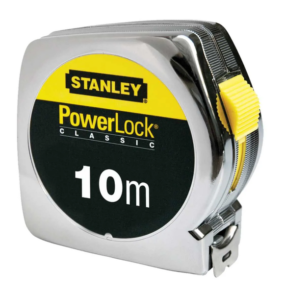 Stanley PowerLock 10m Tape Measure - Durable & Accurate. 10m/33ft measuring tape by Stanley. Chrome ABS case, Mylar blade. Buy now!