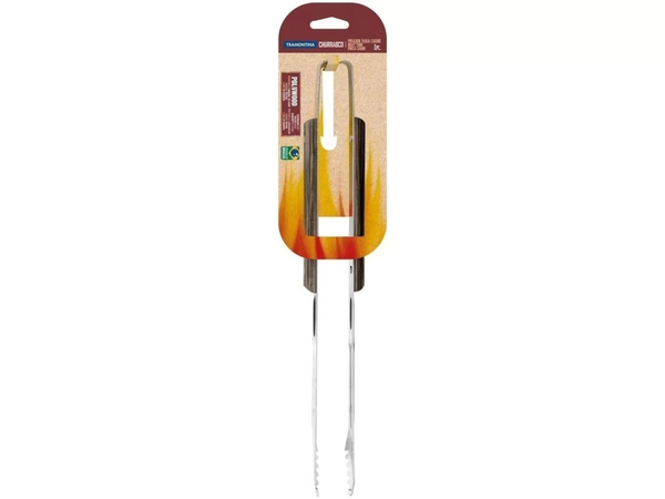 Tramontina Meat Tongs: BBQ Grill Tool - Stainless Steel Tongs with Wooden Handle for Grilling and Cooking.